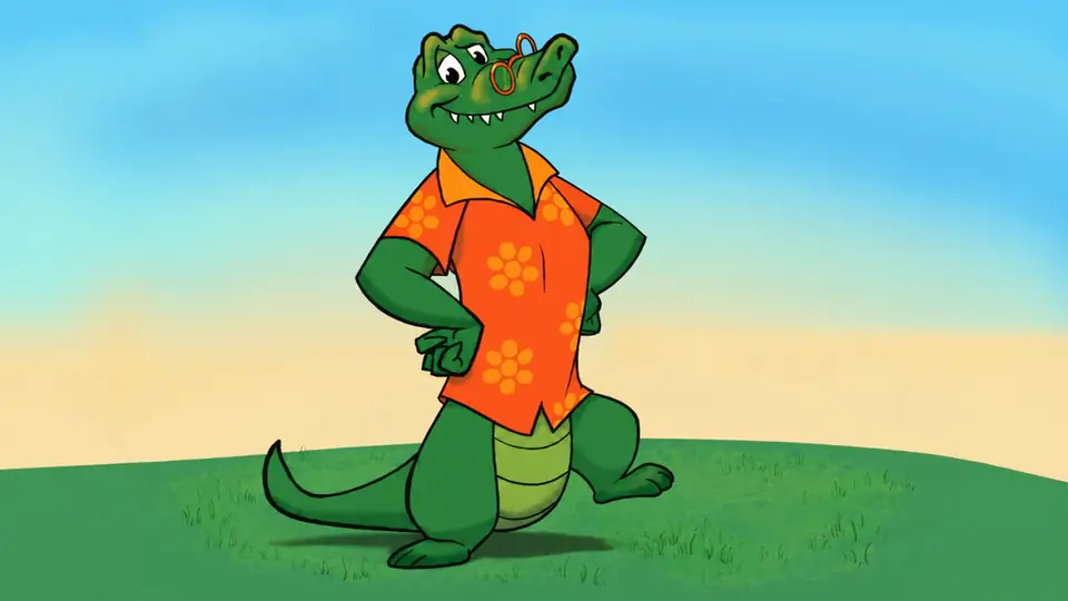 Irry Gator lifts his foot and the grass springs right back up, showing the lawn does not need water